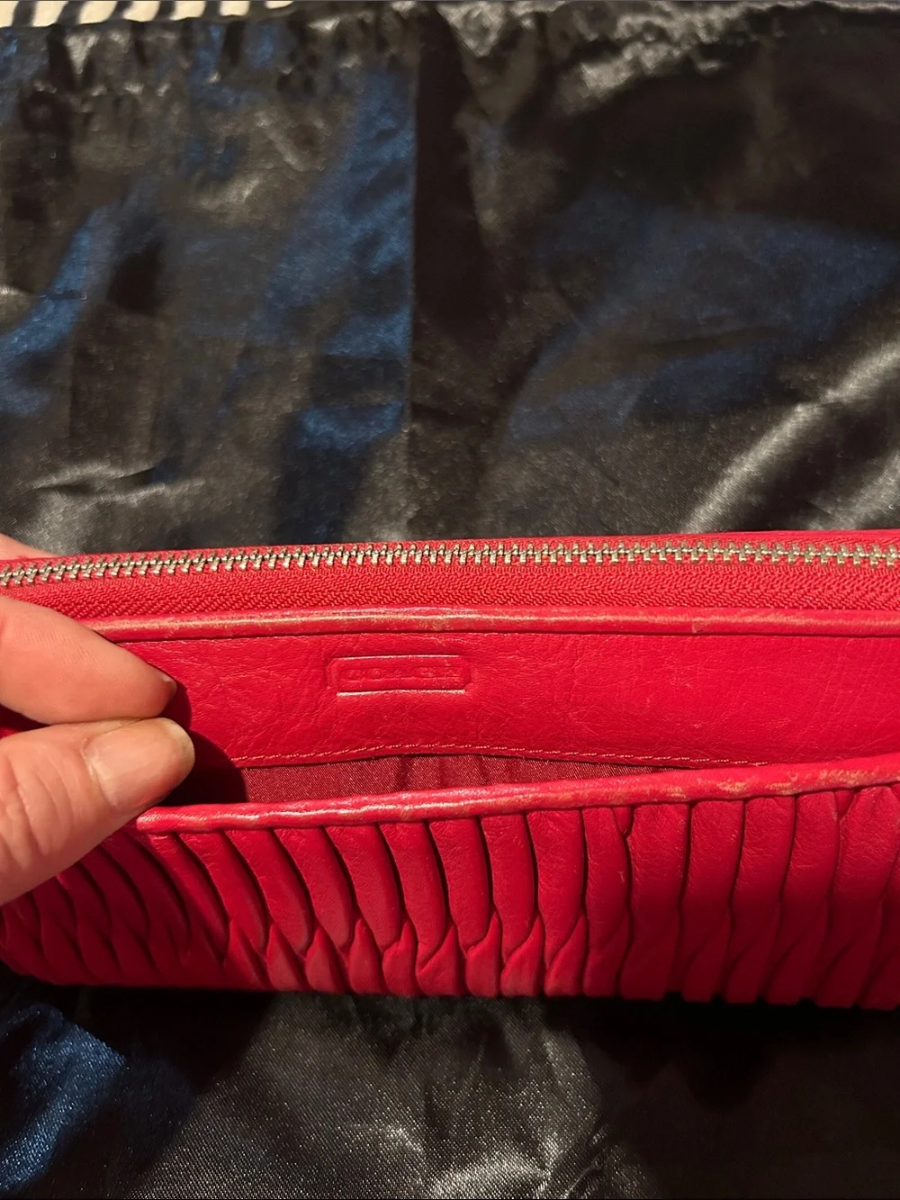 Coach Red Leather Fringe Zip-Around Wallet